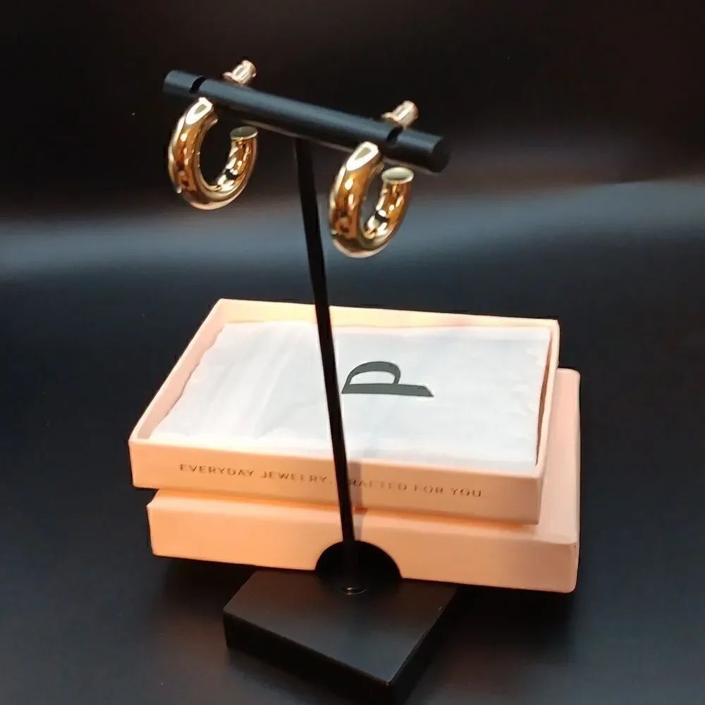 PAVOI 14k‎ Gold Plated Lightweight Chunky Open Hoop Earrings Women's New